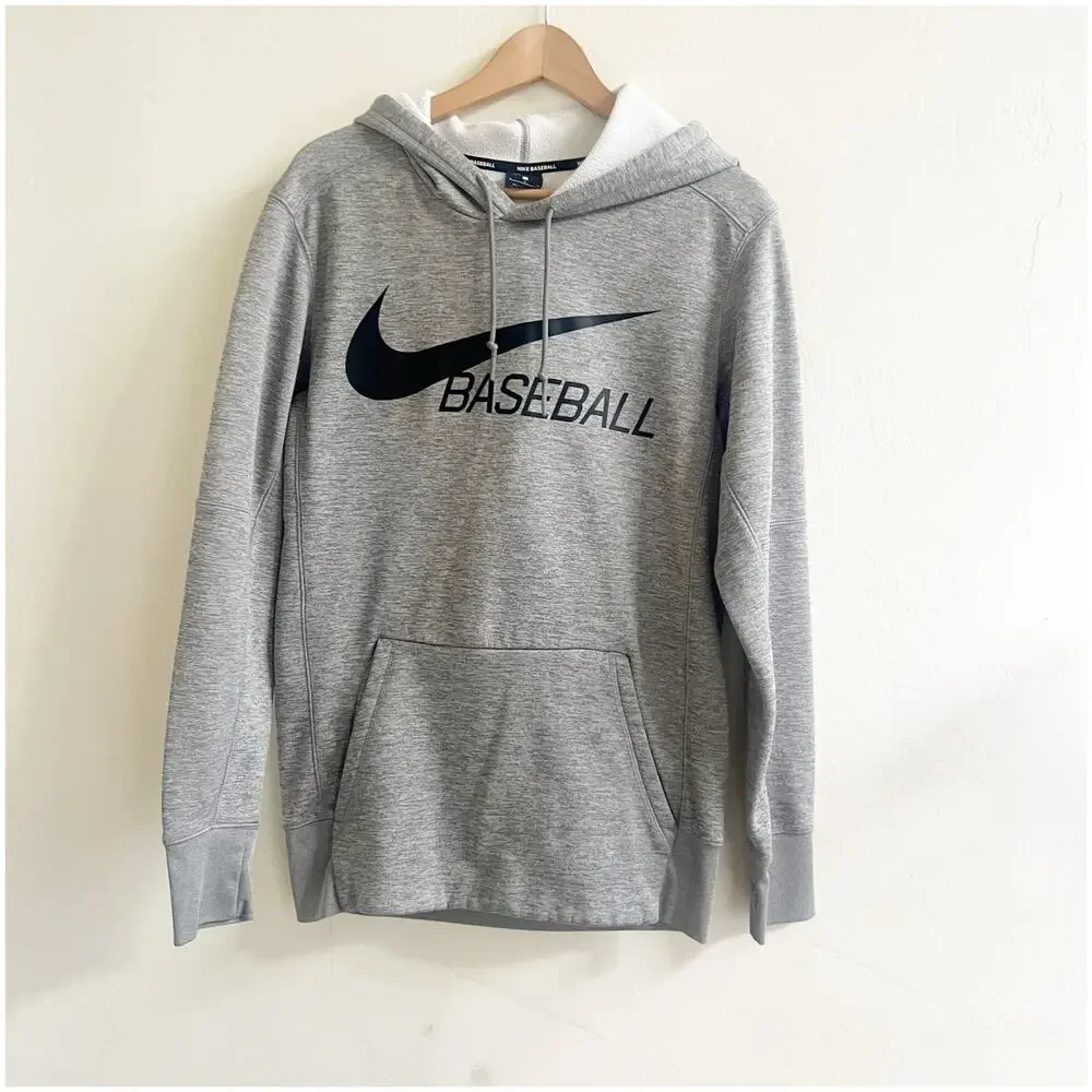 Nike Sweatshirt Men Small Gray Baseball Hoodie Work Out Active Gym Pullover